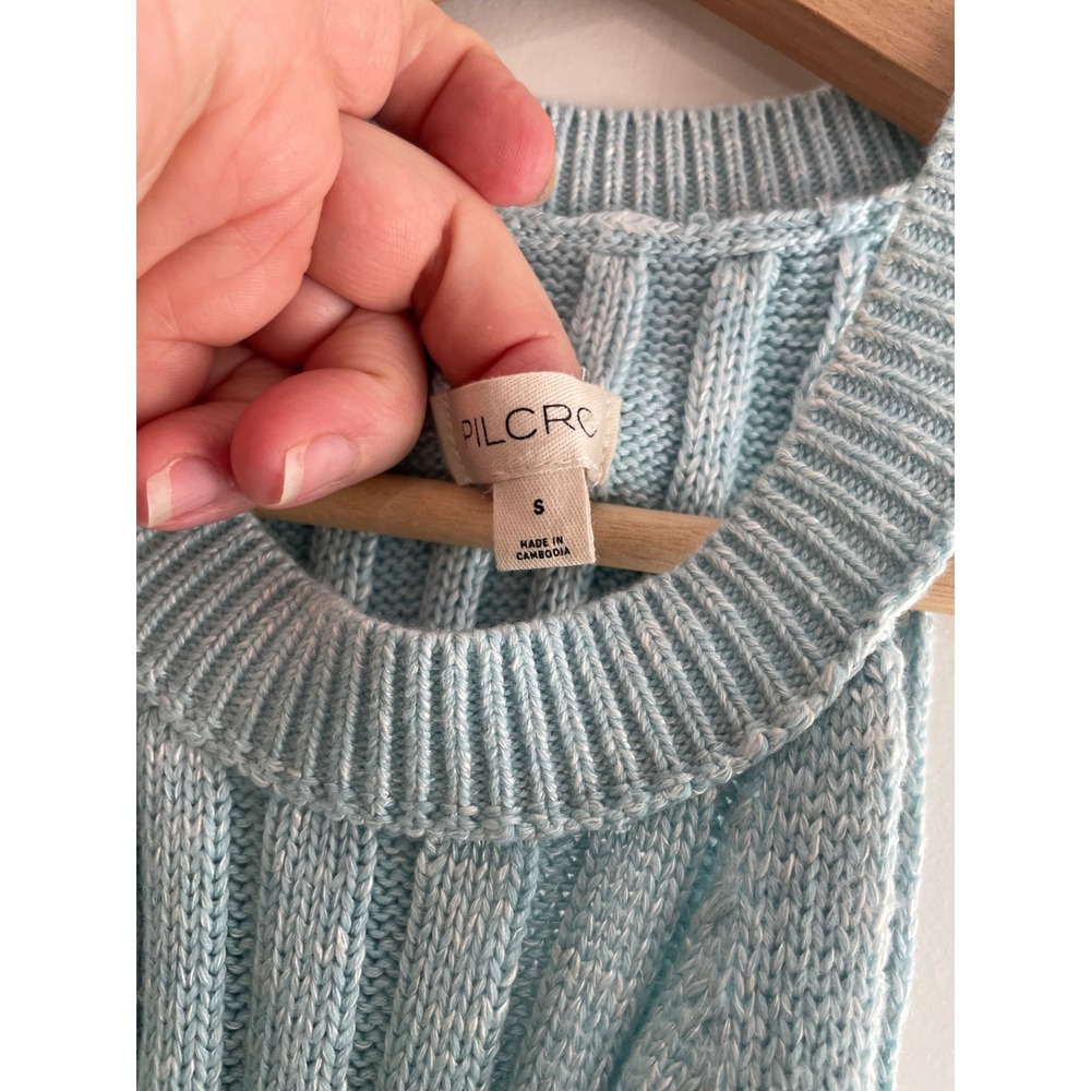 NWT Pilcro Anthropologie Ribbed Halter Knit Tank Top Light Blue Scallop Hem S - Picture 6 of 8